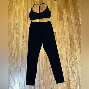 ALO Yoga Black High Waisted Ribbed Blissful Leggings and matching bra size XS